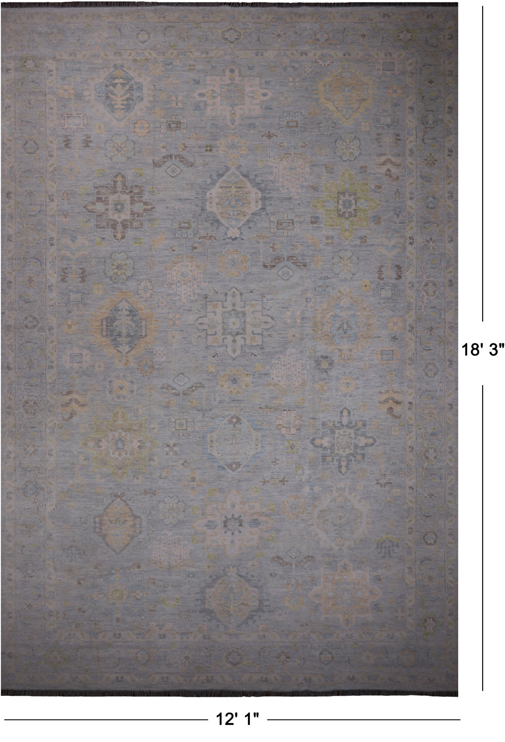 Silver Geometric Fine Serapi Hand Knotted Wool Rug - 12' 1" X 18' 3"