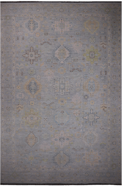 Silver Geometric Fine Serapi Hand Knotted Wool Rug - 12' 1" X 18' 3"