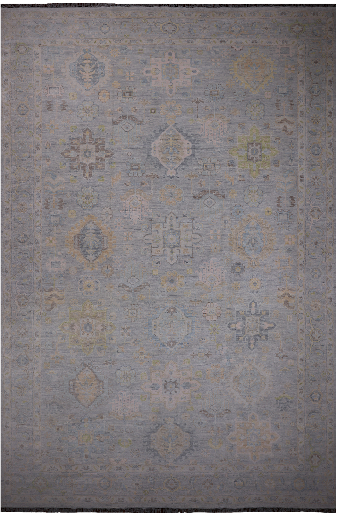 Silver Geometric Fine Serapi Hand Knotted Wool Rug - 12' 1" X 18' 3"
