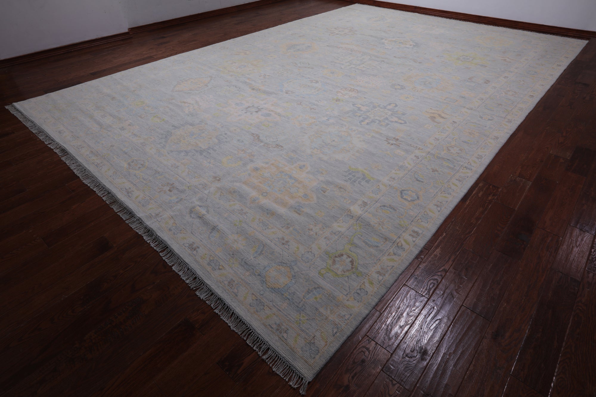Silver Geometric Fine Serapi Hand Knotted Wool Rug - 12' 1" X 18' 3"
