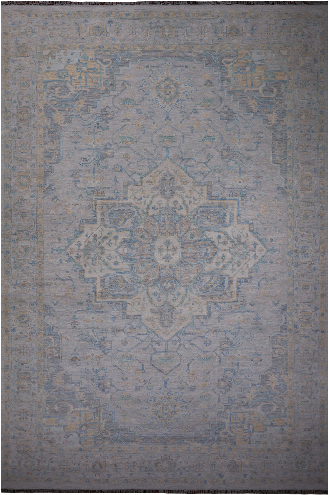 Silver Geometric Heriz Serapi Hand Knotted Wool Rug - 12' 2" X 17' 10"