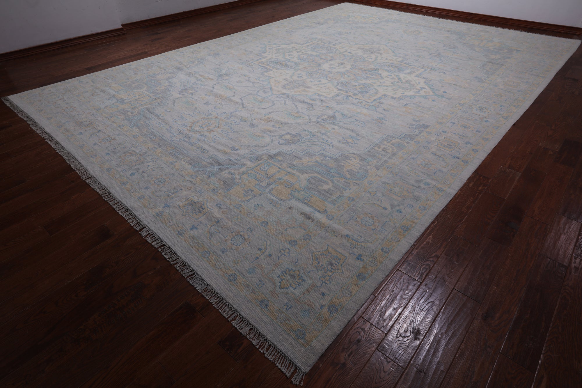 Silver Geometric Heriz Serapi Hand Knotted Wool Rug - 12' 2" X 17' 10"
