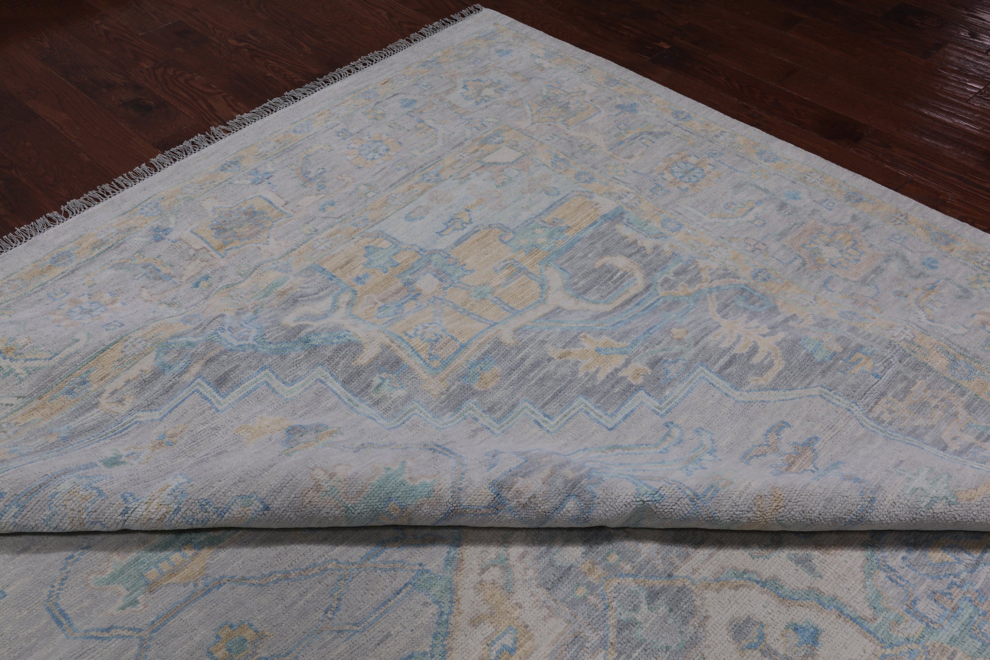 Silver Geometric Heriz Serapi Hand Knotted Wool Rug - 12' 2" X 17' 10"