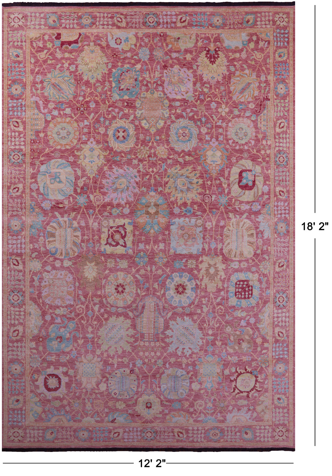 Pink Persian Sultanabad Hand Knotted Wool Rug - 12' 2" X 18' 2" - Golden Nile