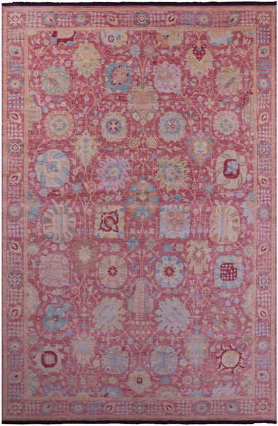 Pink Persian Sultanabad Hand Knotted Wool Rug - 12' 2" X 18' 2" - Golden Nile