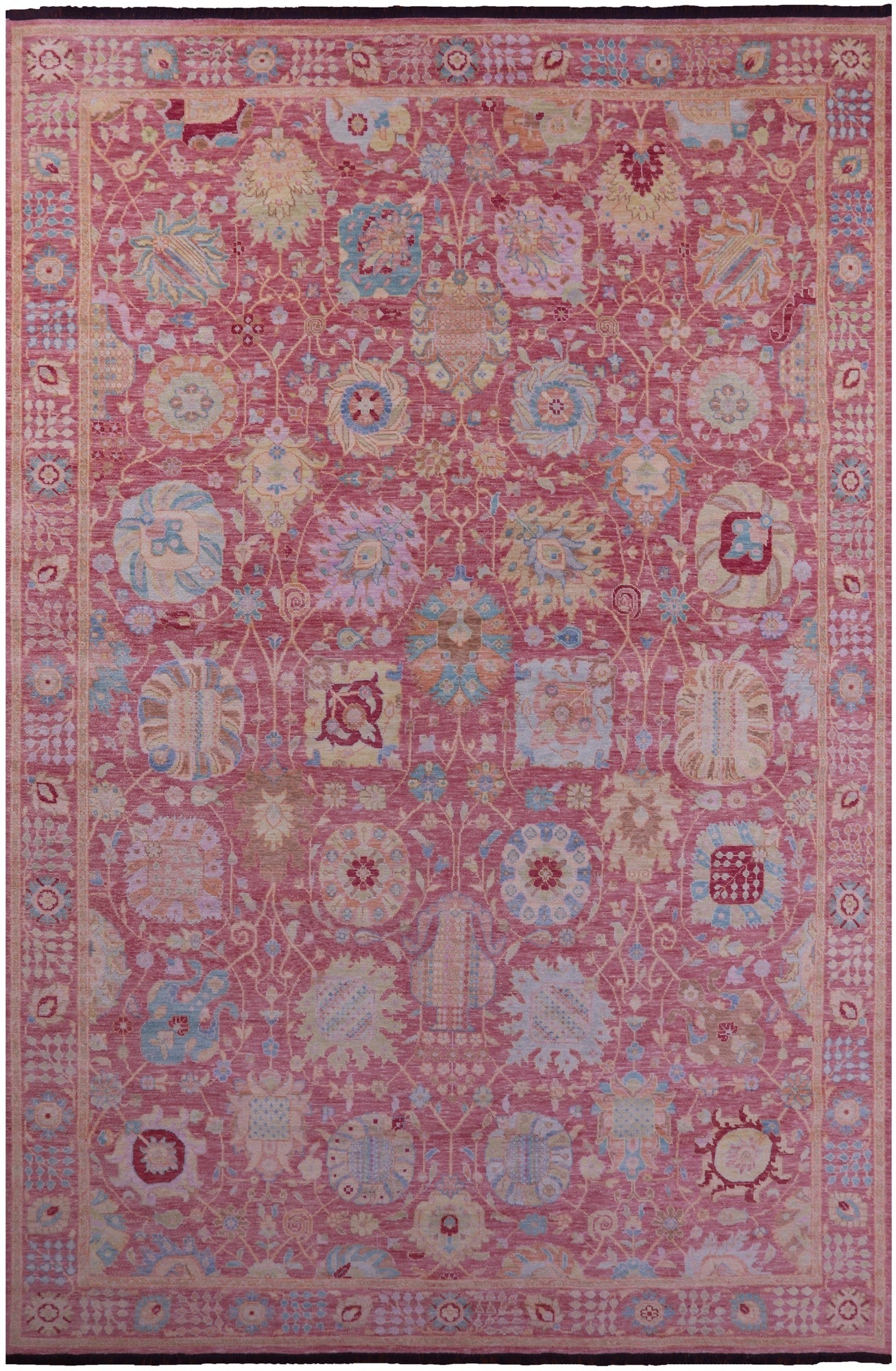 Pink Persian Sultanabad Hand Knotted Wool Rug - 12' 2" X 18' 2" - Golden Nile