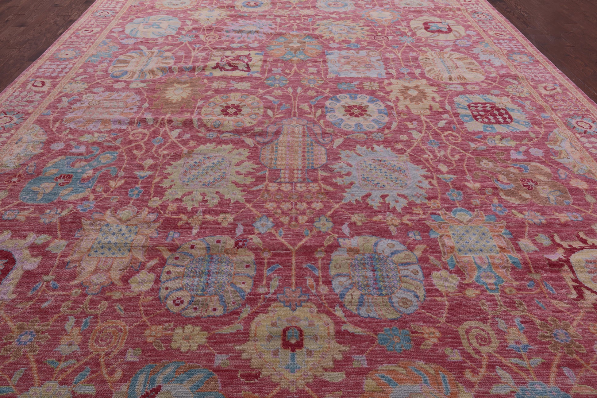 Pink Persian Sultanabad Hand Knotted Wool Rug - 12' 2" X 18' 2" - Golden Nile