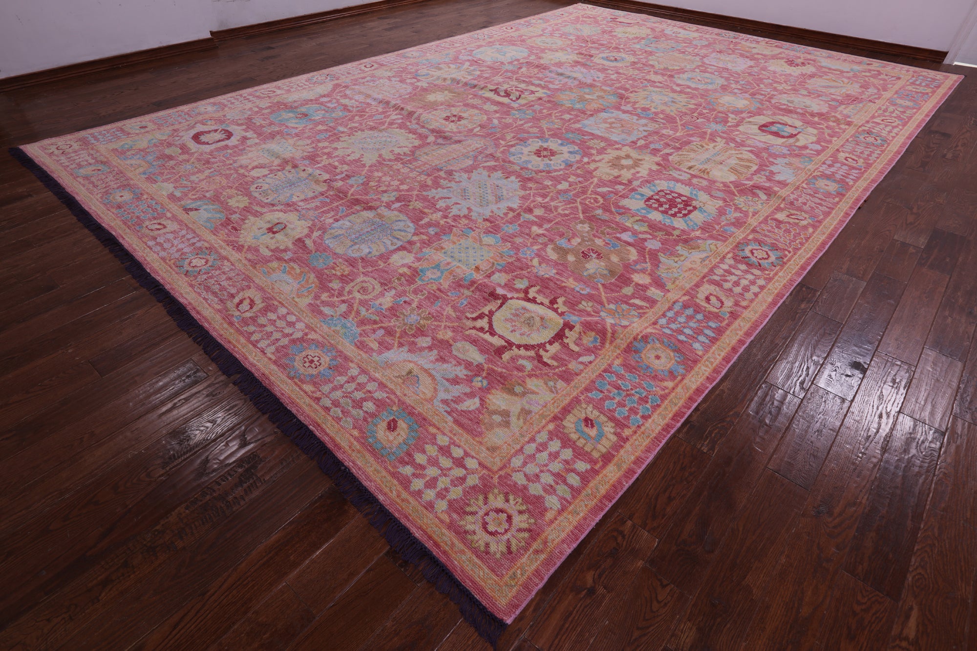 Pink Persian Sultanabad Hand Knotted Wool Rug - 12' 2" X 18' 2" - Golden Nile