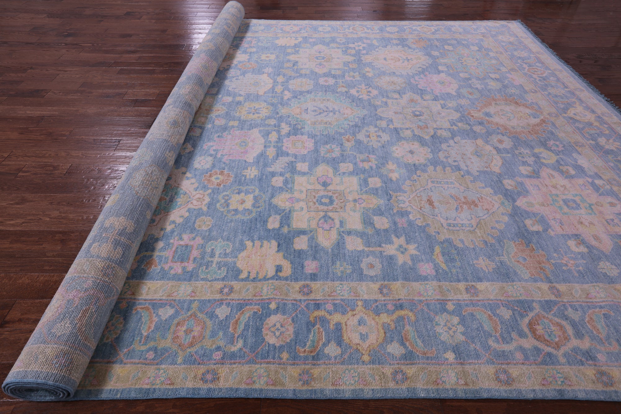 Blue Persian Heriz Serapi Hand Knotted Wool Rug - 12' 3" X 17' 11" - Golden Nile