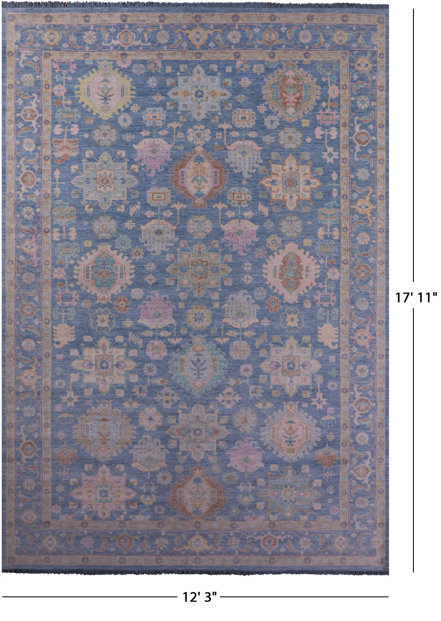 Blue Persian Heriz Serapi Hand Knotted Wool Rug - 12' 3" X 17' 11" - Golden Nile