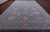 Blue Persian Heriz Serapi Hand Knotted Wool Rug - 12' 3" X 17' 11" - Golden Nile
