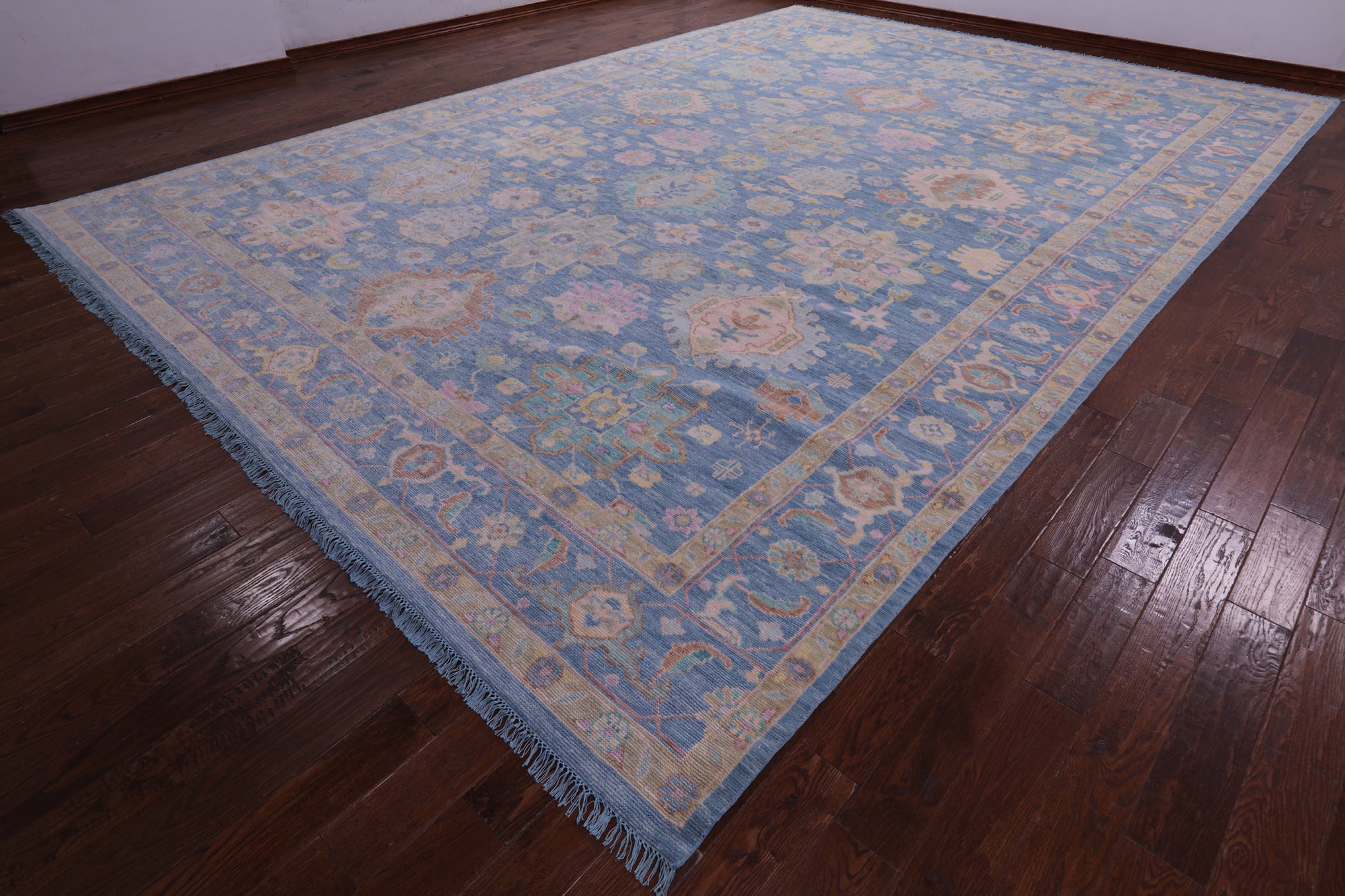 Blue Persian Heriz Serapi Hand Knotted Wool Rug - 12' 3" X 17' 11" - Golden Nile