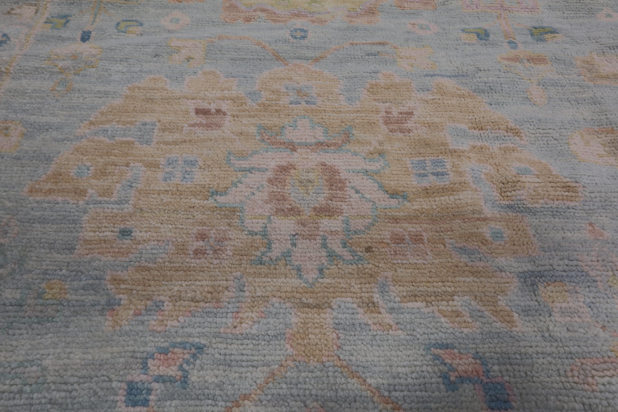SUPER SALE Light Blue Turkish Oushak Hand Knotted Wool Rug - 12' 0" X 14' 9"