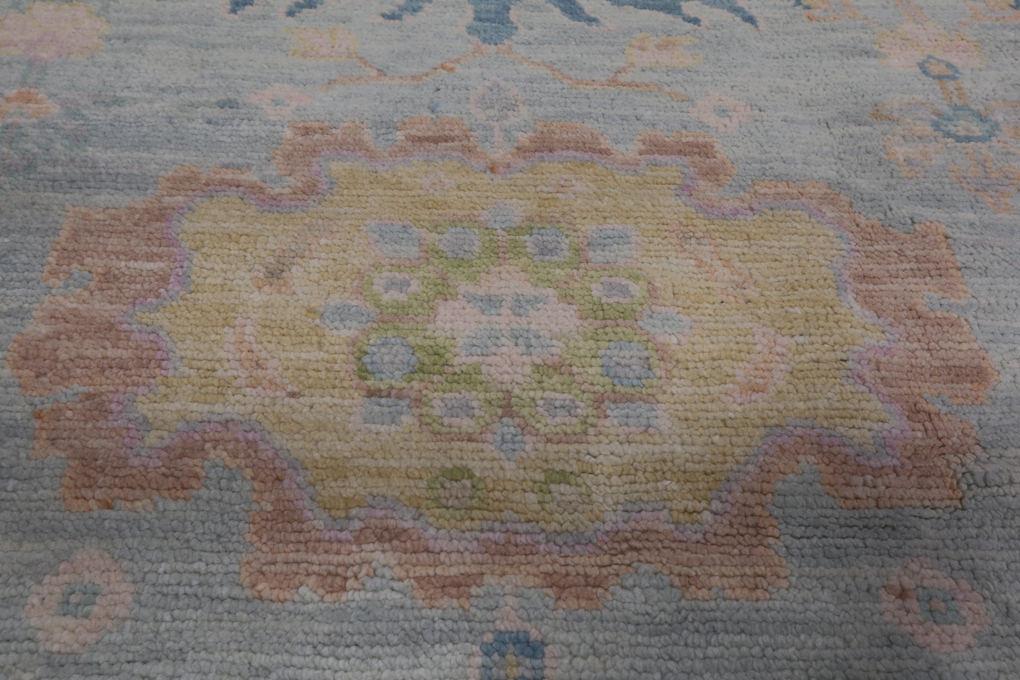 SUPER SALE Light Blue Turkish Oushak Hand Knotted Wool Rug - 12' 0" X 14' 9"