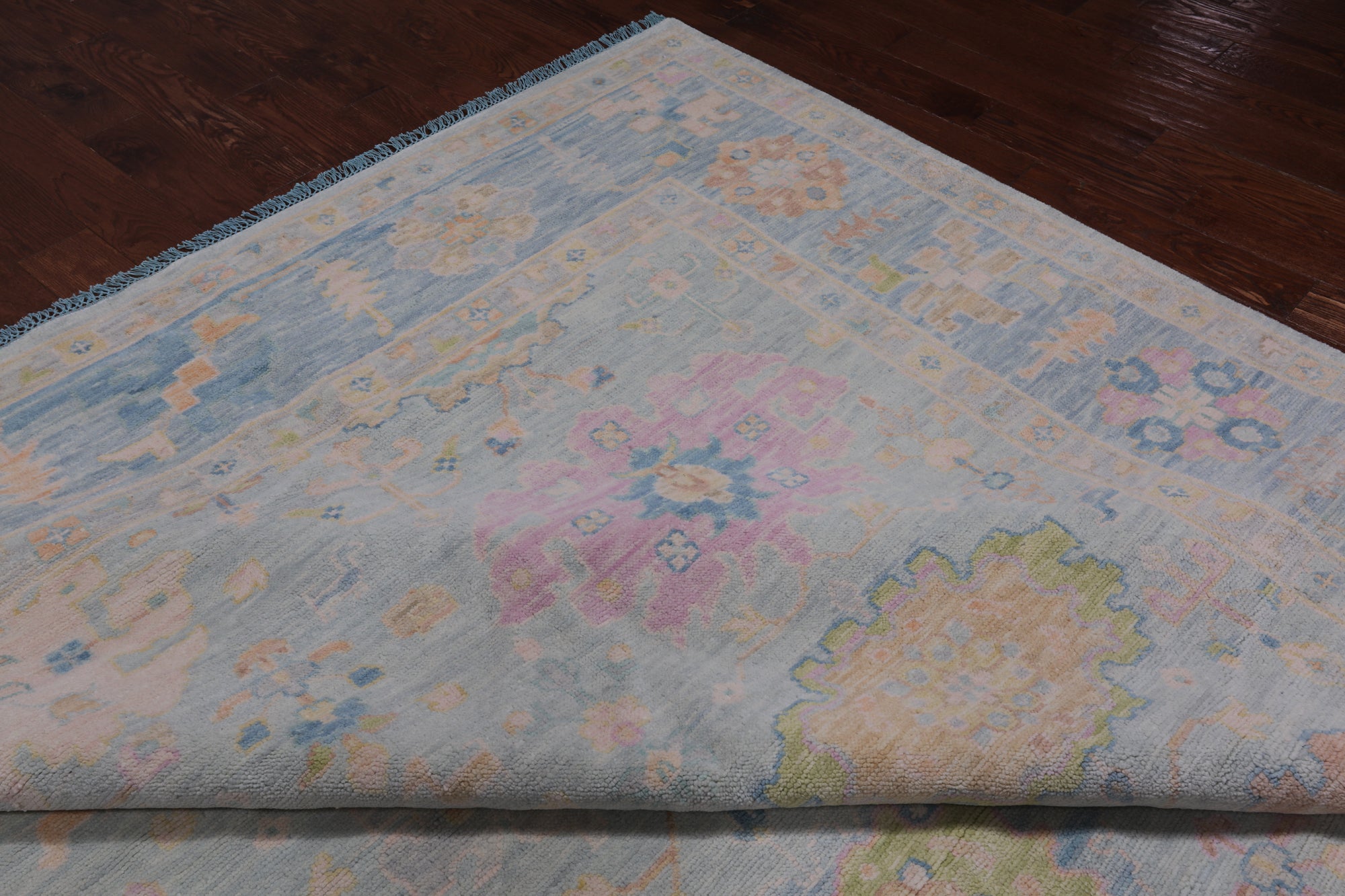 SUPER SALE Light Blue Turkish Oushak Hand Knotted Wool Rug - 12' 0" X 14' 9"