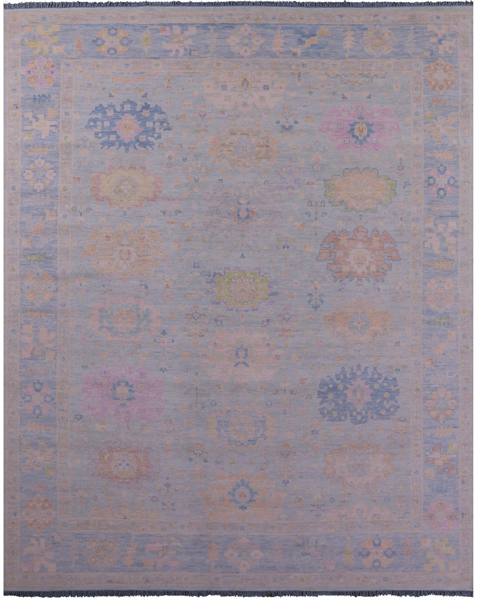 Light Blue Turkish Oushak Hand Knotted Wool Rug - 12' 0" X 14' 9" - Golden Nile