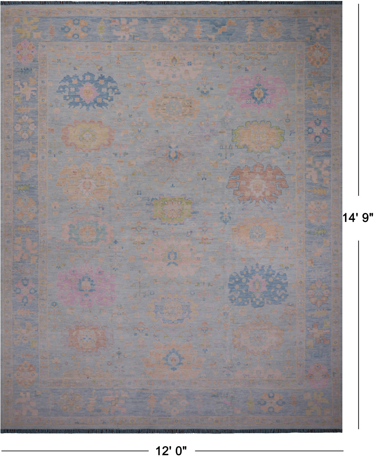 SUPER SALE Light Blue Turkish Oushak Hand Knotted Wool Rug - 12' 0" X 14' 9"