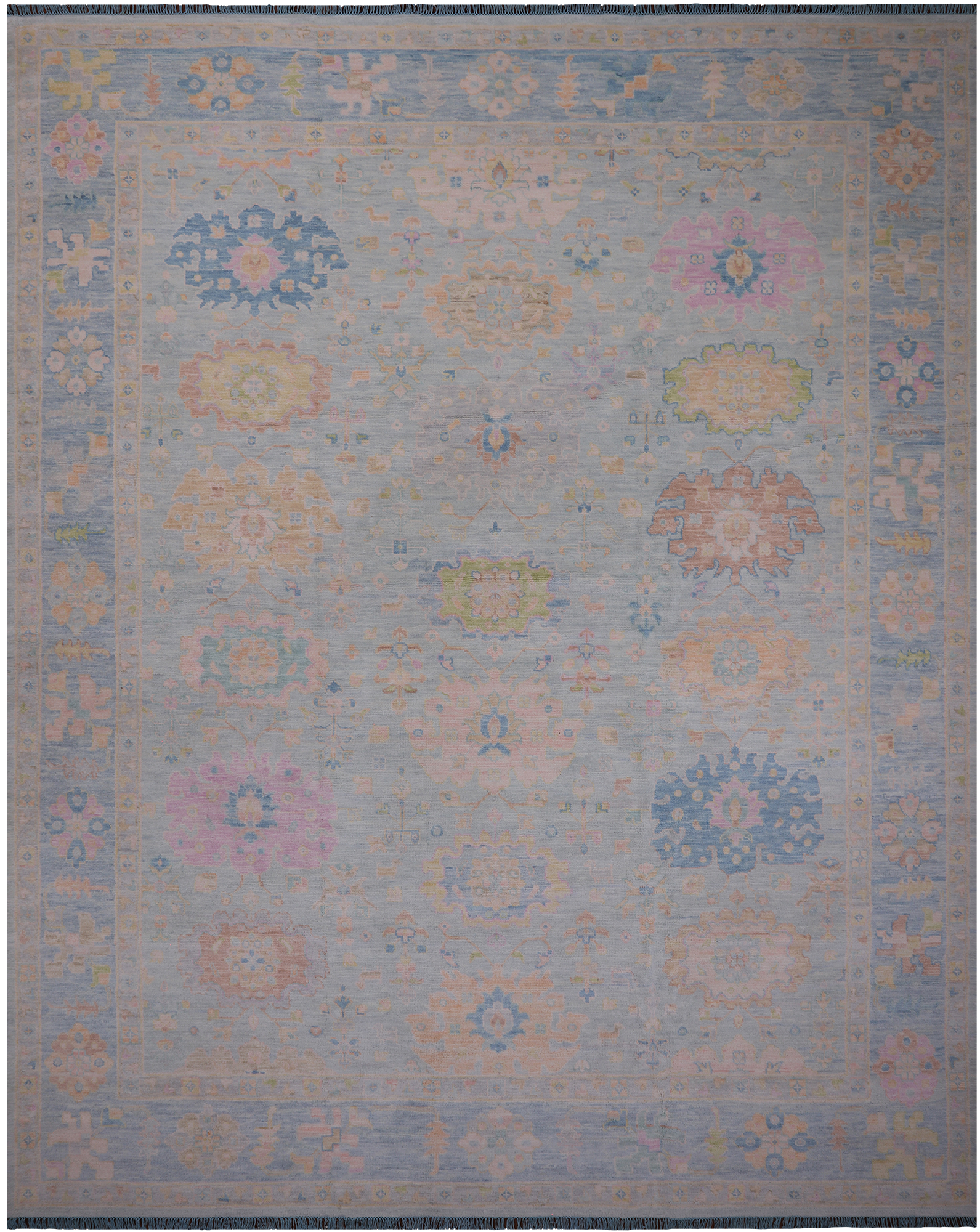 SUPER SALE Light Blue Turkish Oushak Hand Knotted Wool Rug - 12' 0" X 14' 9"