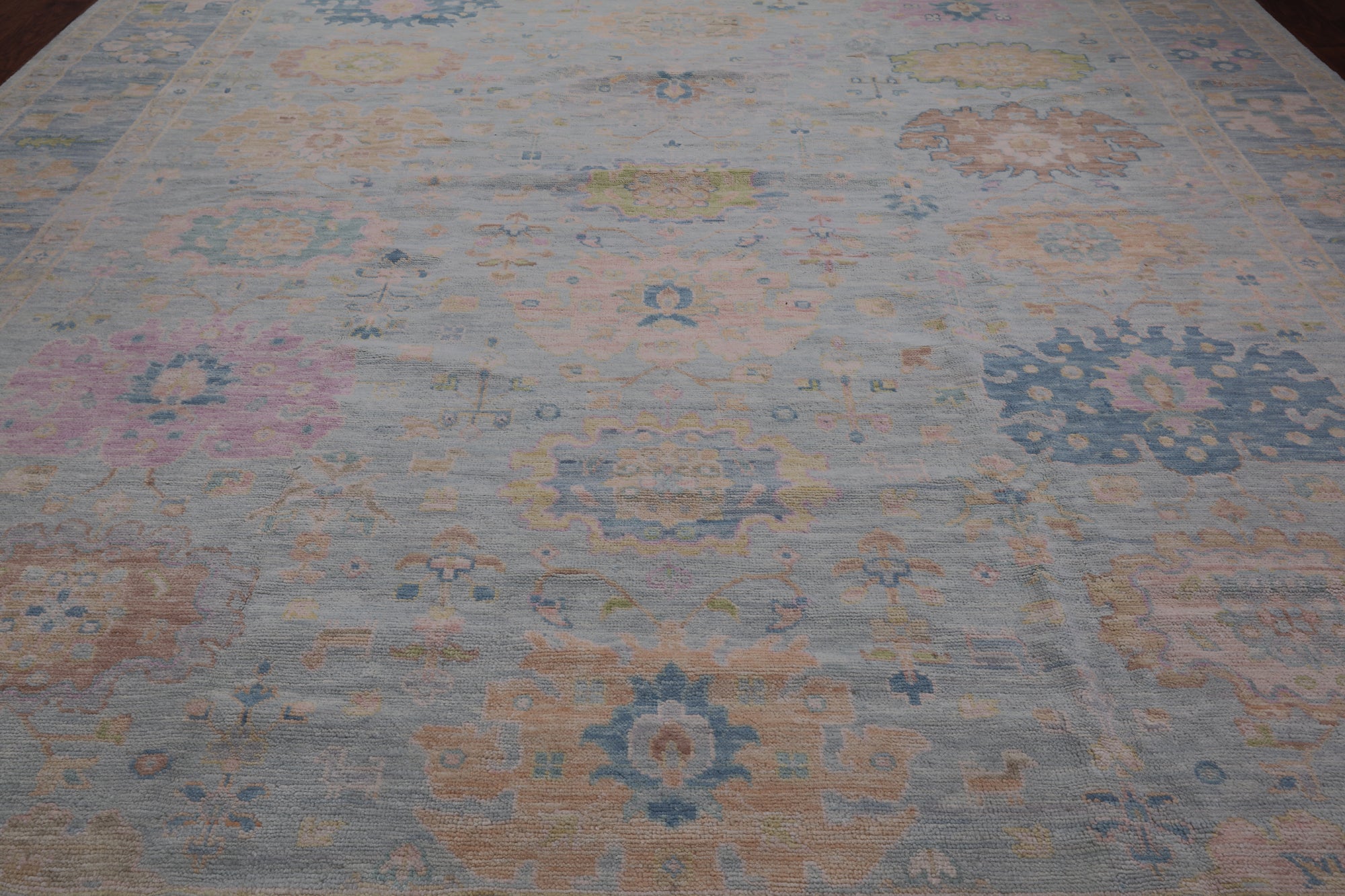 SUPER SALE Light Blue Turkish Oushak Hand Knotted Wool Rug - 12' 0" X 14' 9"