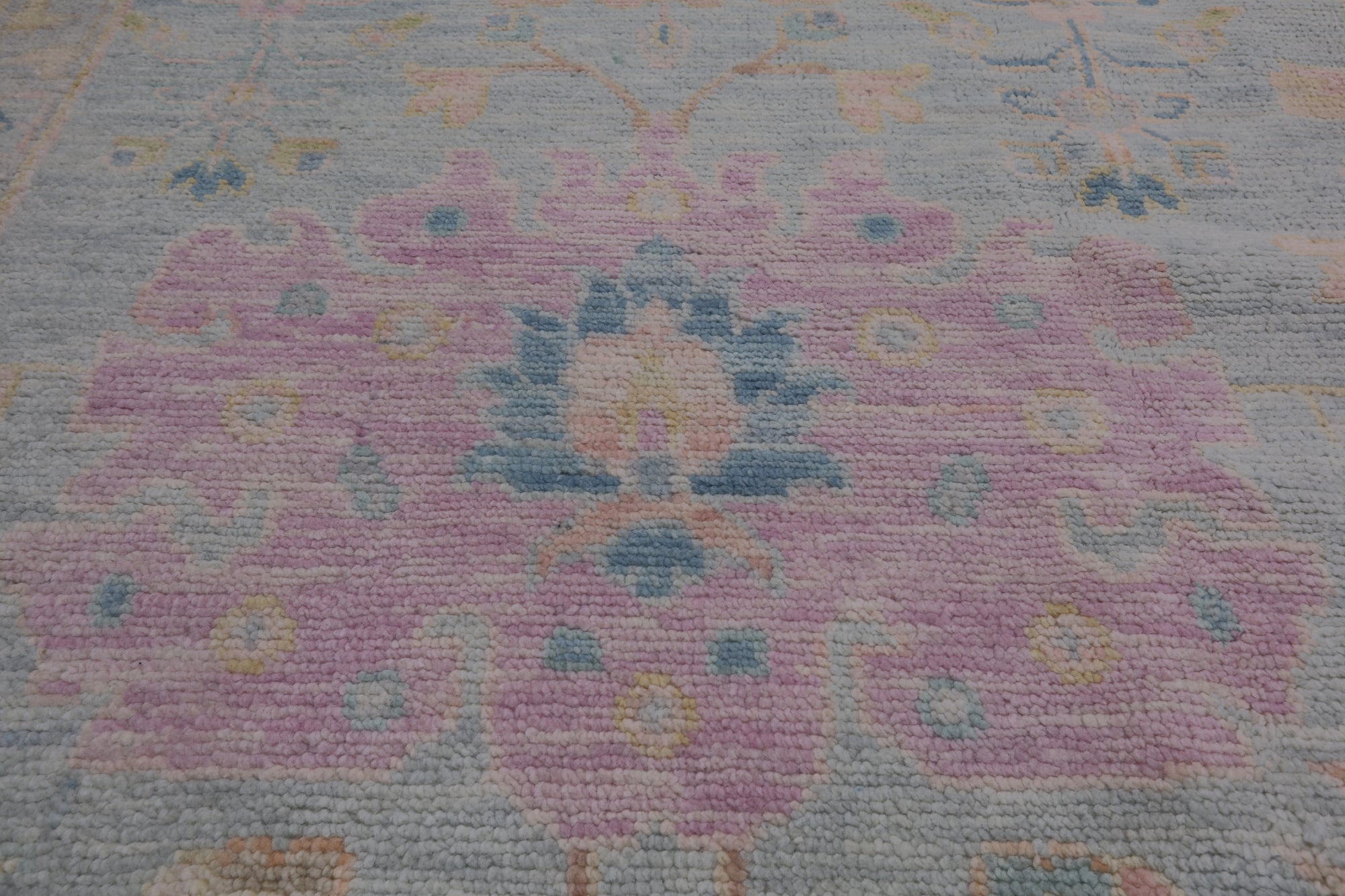SUPER SALE Light Blue Turkish Oushak Hand Knotted Wool Rug - 12' 0" X 14' 9"