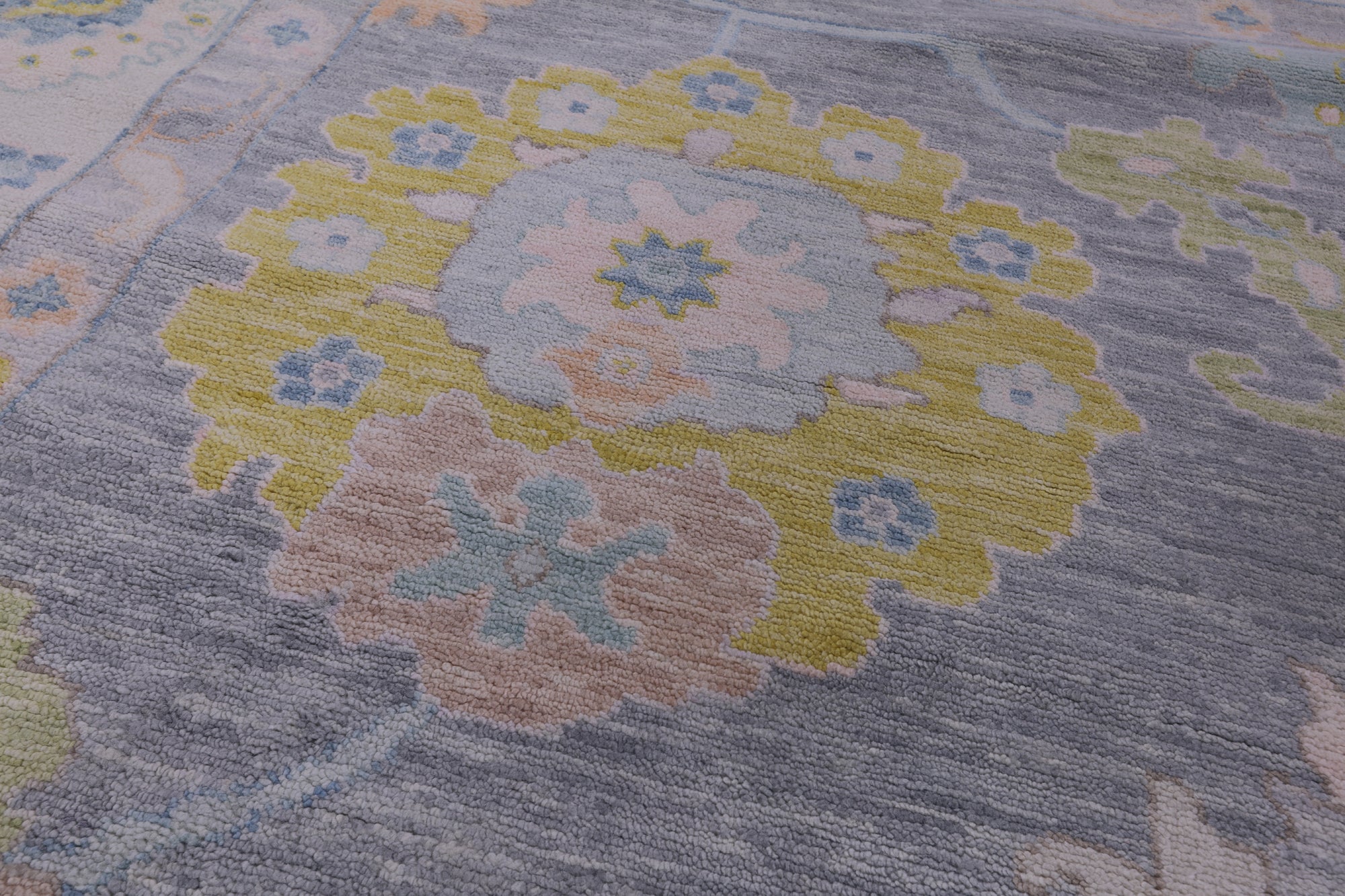 Silver Turkish Oushak Handmade Wool Rug - 12' 1" X 14' 9" - Golden Nile