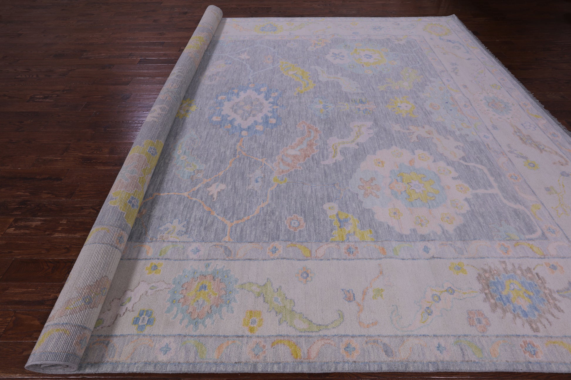 Silver Turkish Oushak Handmade Wool Rug - 12' 1" X 14' 9" - Golden Nile