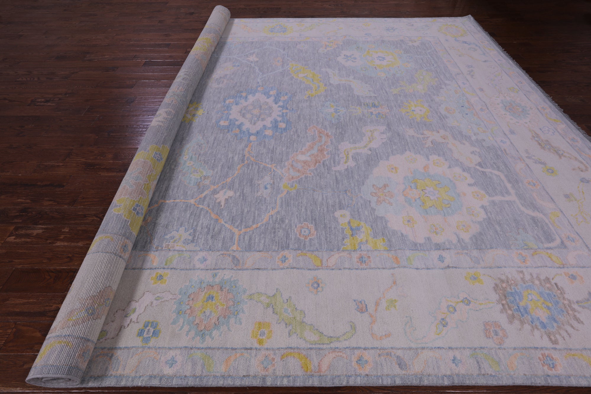 Silver Turkish Oushak Handmade Wool Rug - 12' 1" X 14' 9" - Golden Nile