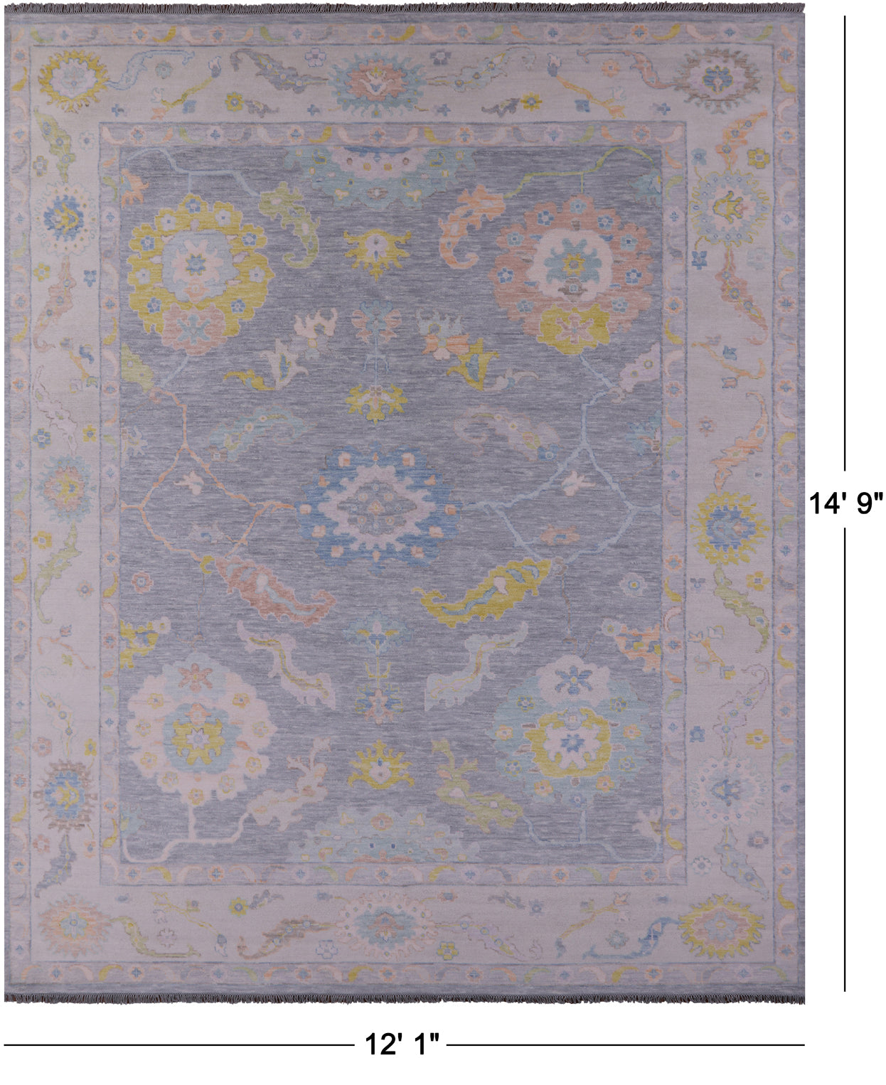 Silver Turkish Oushak Handmade Wool Rug - 12' 1" X 14' 9" - Golden Nile