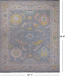 SUPER SALE Silver Turkish Oushak Handmade Wool Rug - 12' 1" X 14' 9"