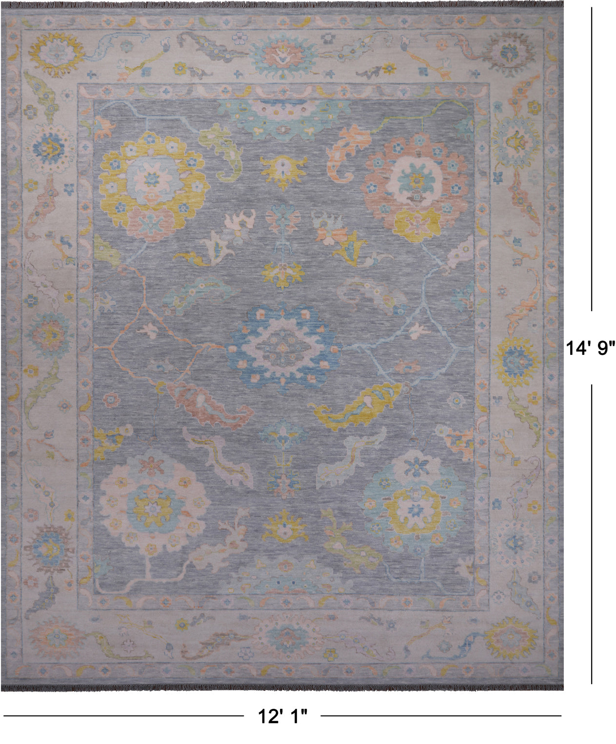 SUPER SALE Silver Turkish Oushak Handmade Wool Rug - 12' 1" X 14' 9"