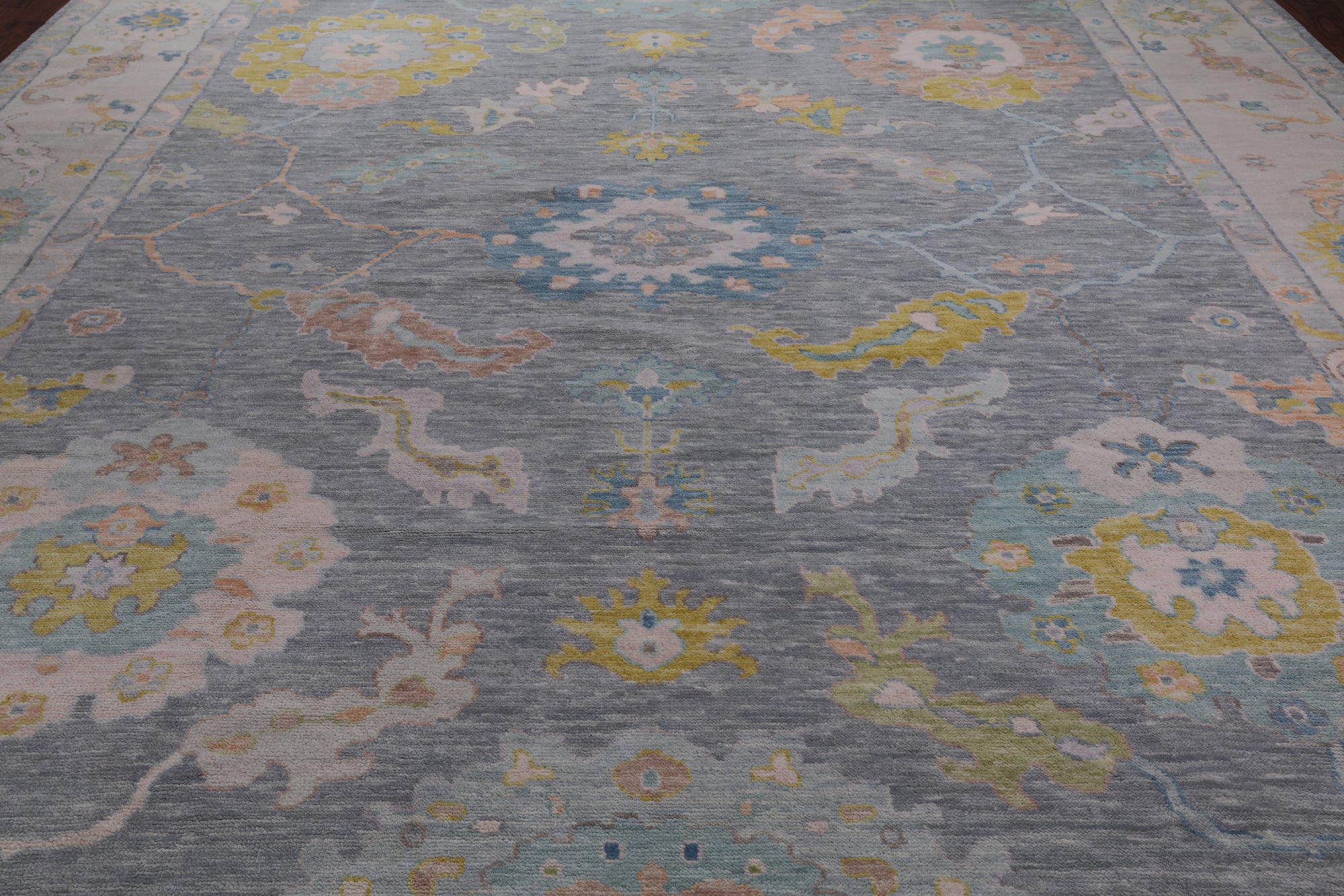 SUPER SALE Silver Turkish Oushak Handmade Wool Rug - 12' 1" X 14' 9"