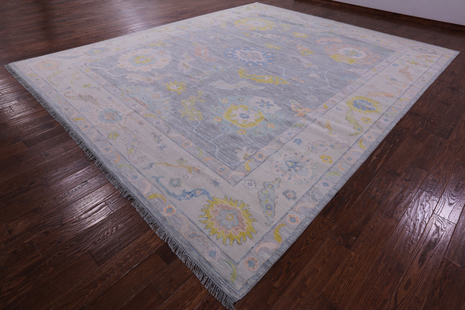 Silver Turkish Oushak Handmade Wool Rug - 12' 1" X 14' 9" - Golden Nile