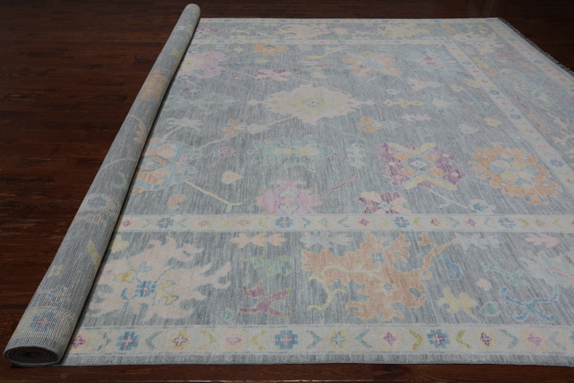 SUPER SALE Silver Turkish Oushak Hand Knotted Wool Rug - 12' 1" X 15' 1"
