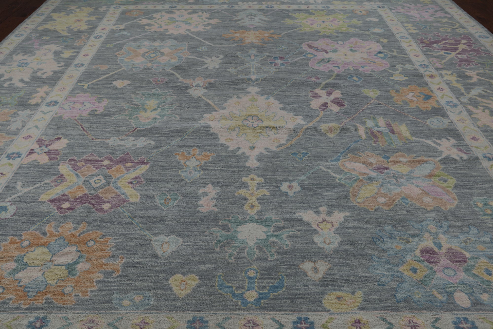 SUPER SALE Silver Turkish Oushak Hand Knotted Wool Rug - 12' 1" X 15' 1"