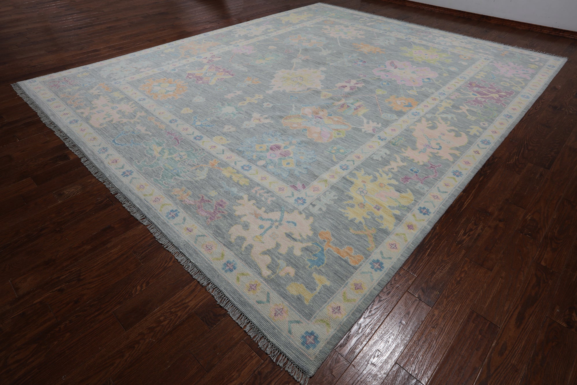 SUPER SALE Silver Turkish Oushak Hand Knotted Wool Rug - 12' 1" X 15' 1"
