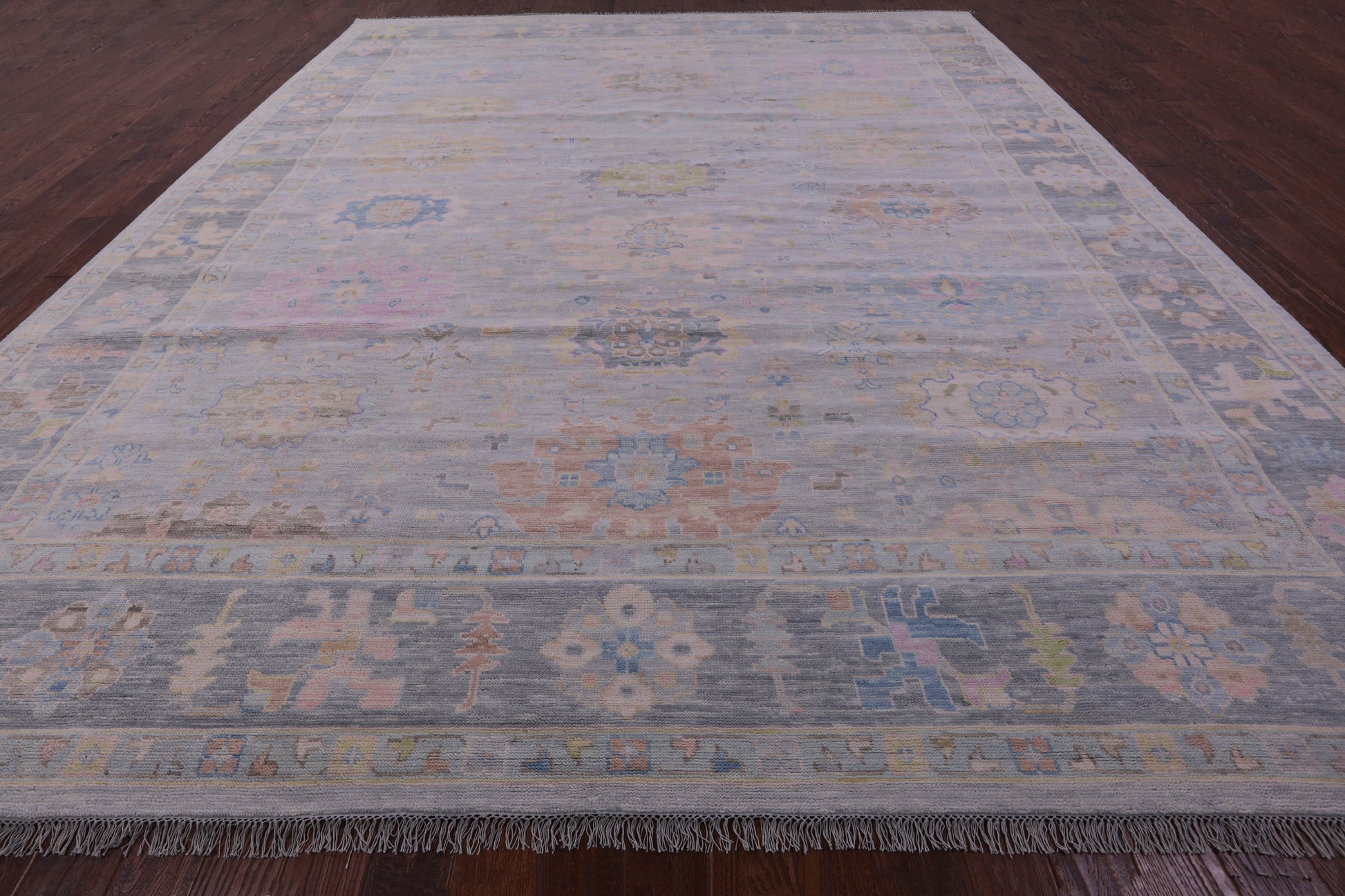 Silver Turkish Oushak Hand Knotted Wool Rug - 12' 0" X 14' 10" - Golden Nile