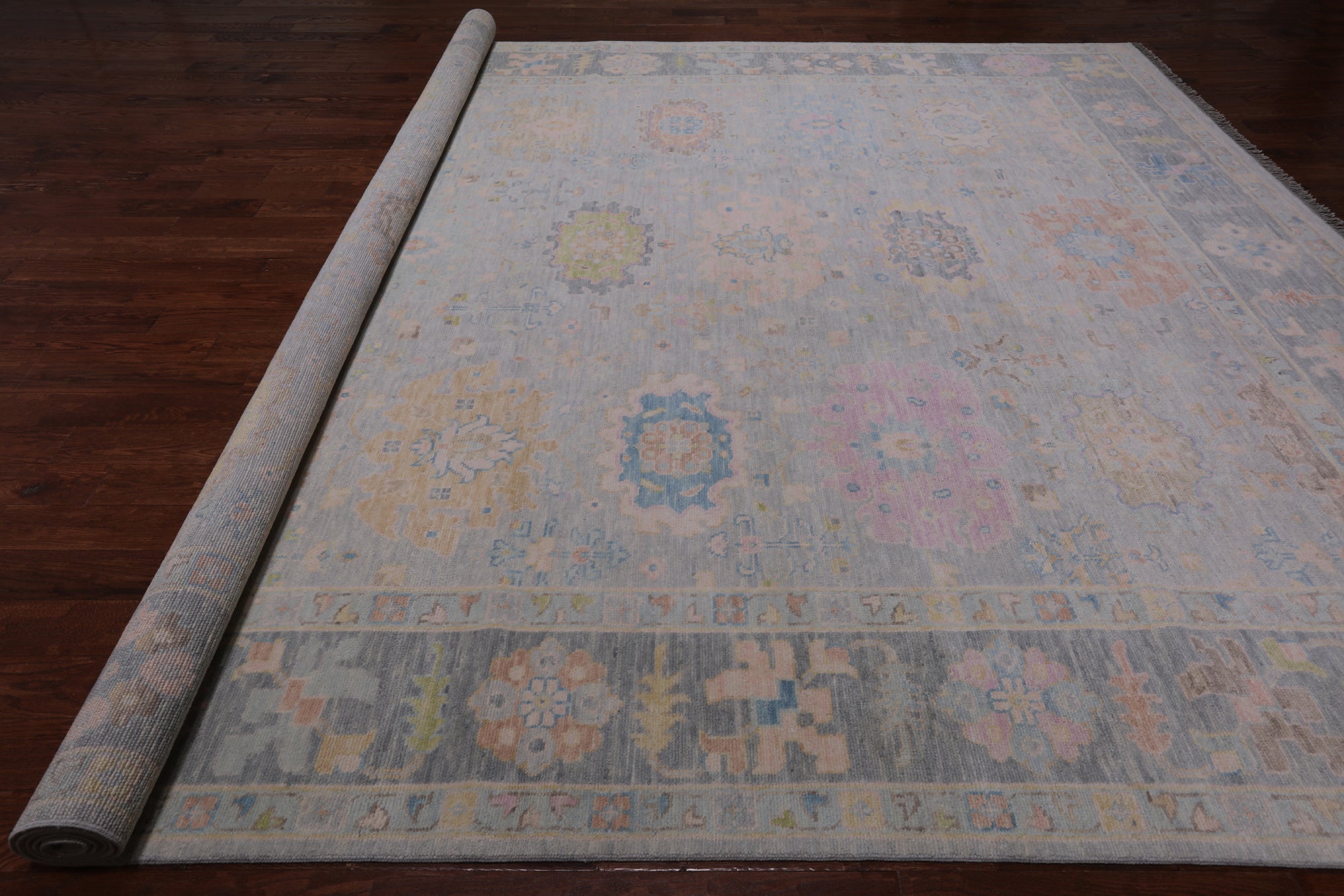 SUPER SALE Silver Turkish Oushak Hand Knotted Wool Rug - 12' 0" X 14' 10"