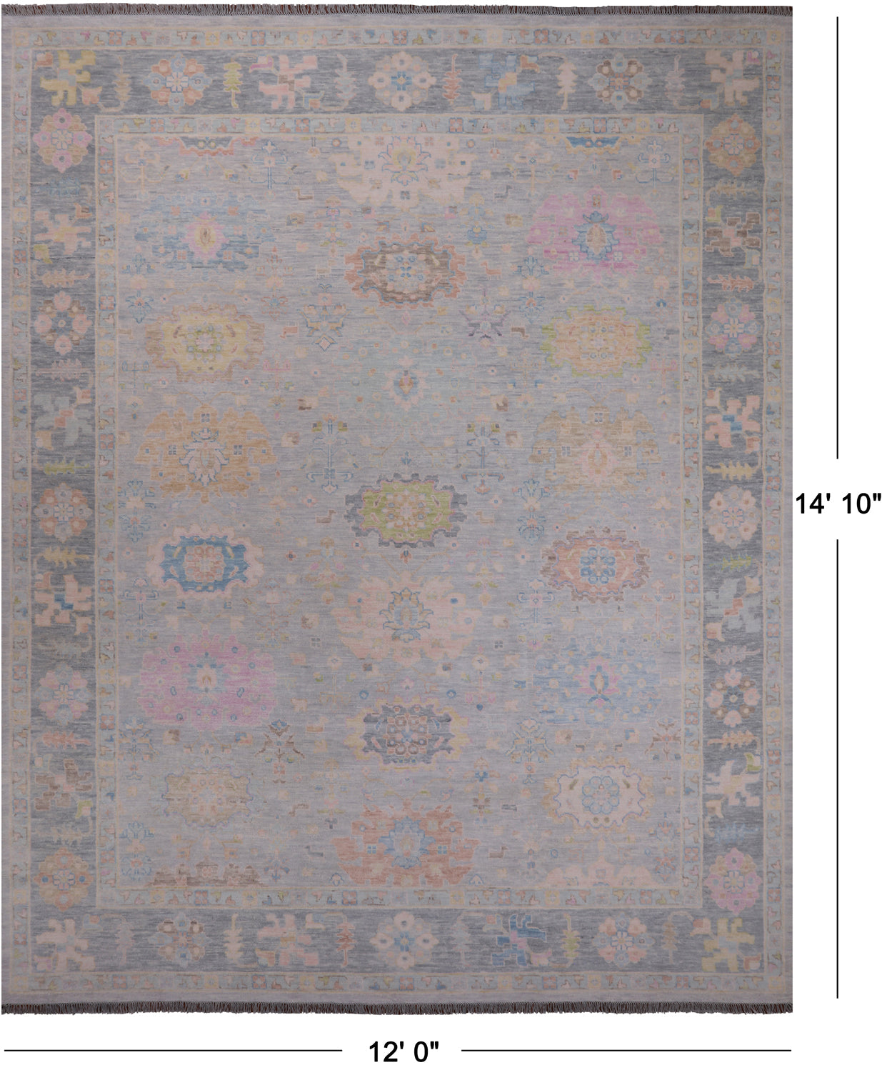 SUPER SALE Silver Turkish Oushak Hand Knotted Wool Rug - 12' 0" X 14' 10"