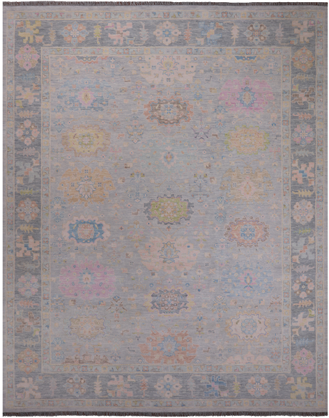SUPER SALE Silver Turkish Oushak Hand Knotted Wool Rug - 12' 0" X 14' 10"