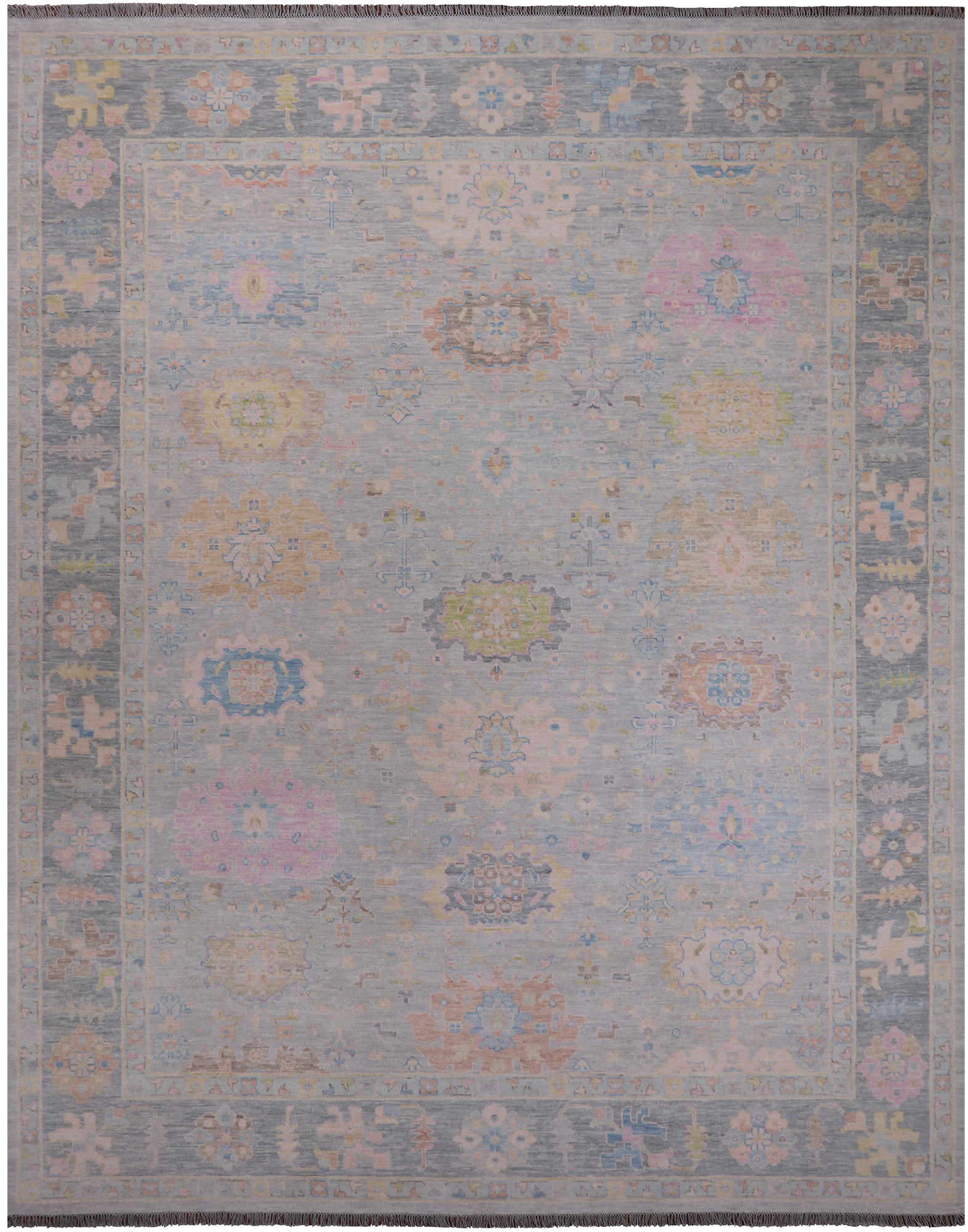 SUPER SALE Silver Turkish Oushak Hand Knotted Wool Rug - 12' 0" X 14' 10"