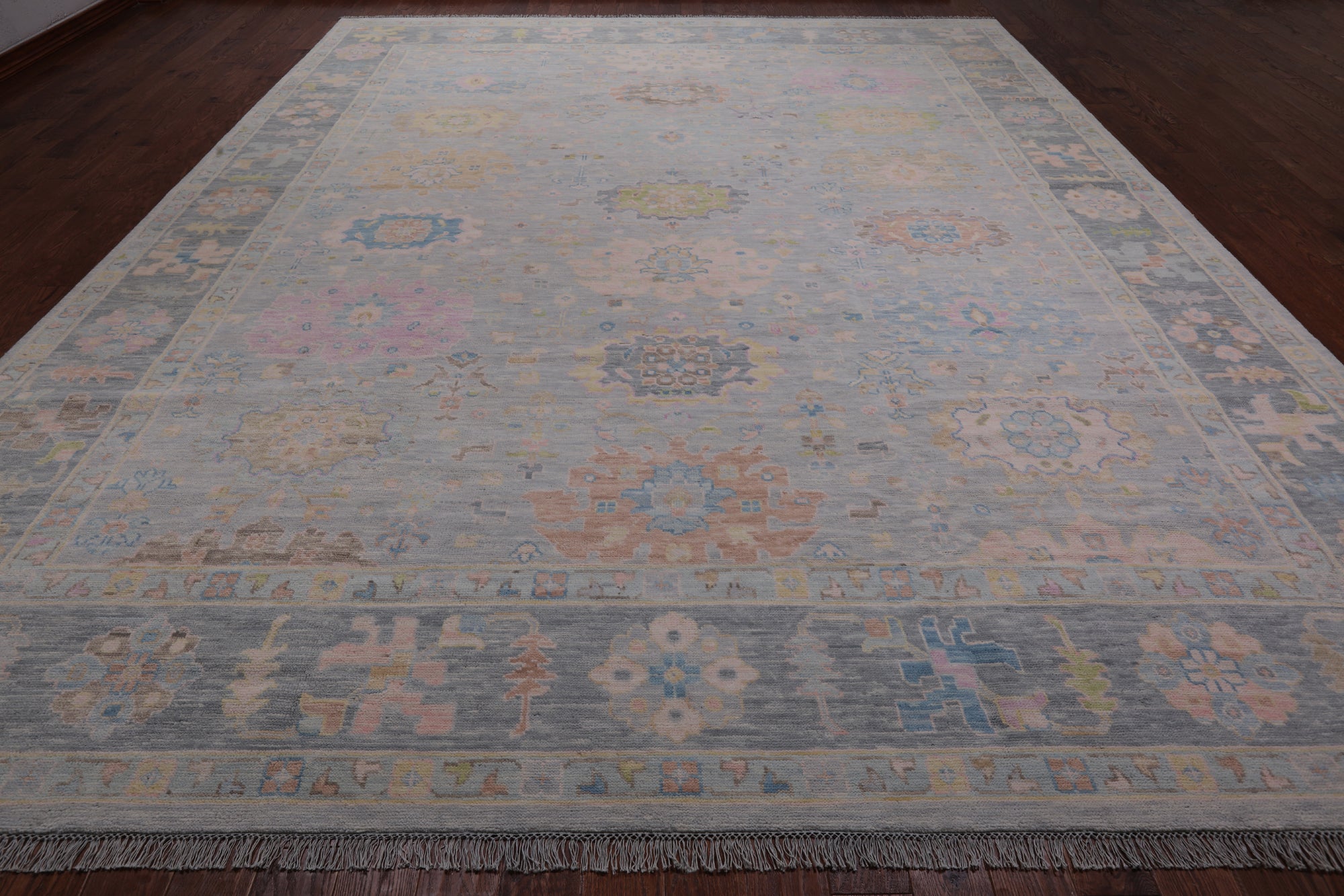 SUPER SALE Silver Turkish Oushak Hand Knotted Wool Rug - 12' 0" X 14' 10"