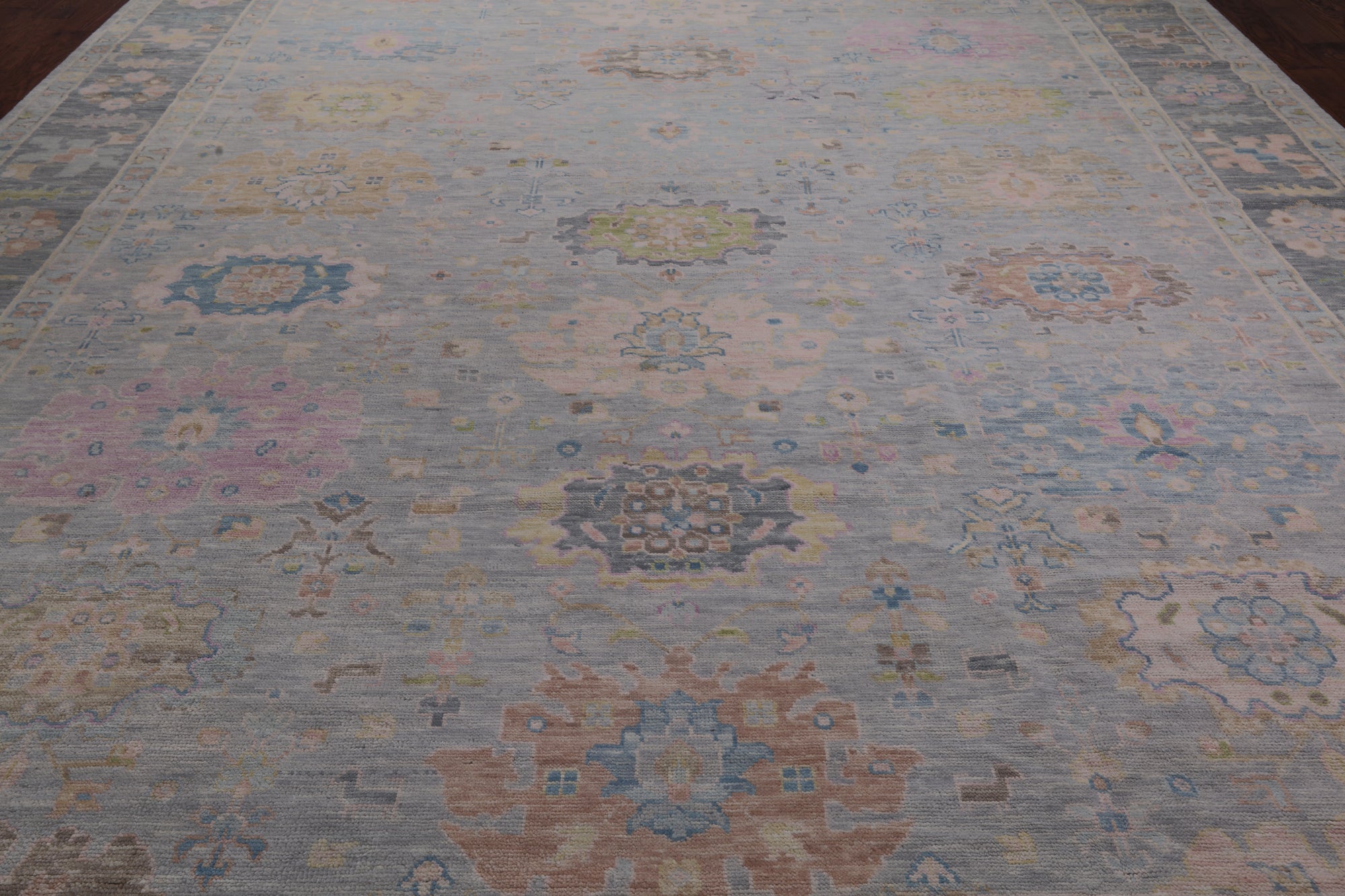 SUPER SALE Silver Turkish Oushak Hand Knotted Wool Rug - 12' 0" X 14' 10"
