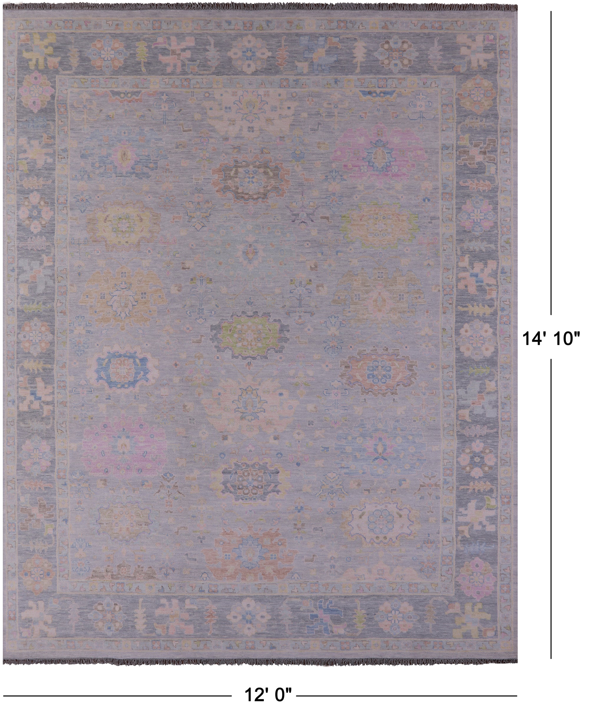 Silver Turkish Oushak Hand Knotted Wool Rug - 12' 0" X 14' 10" - Golden Nile