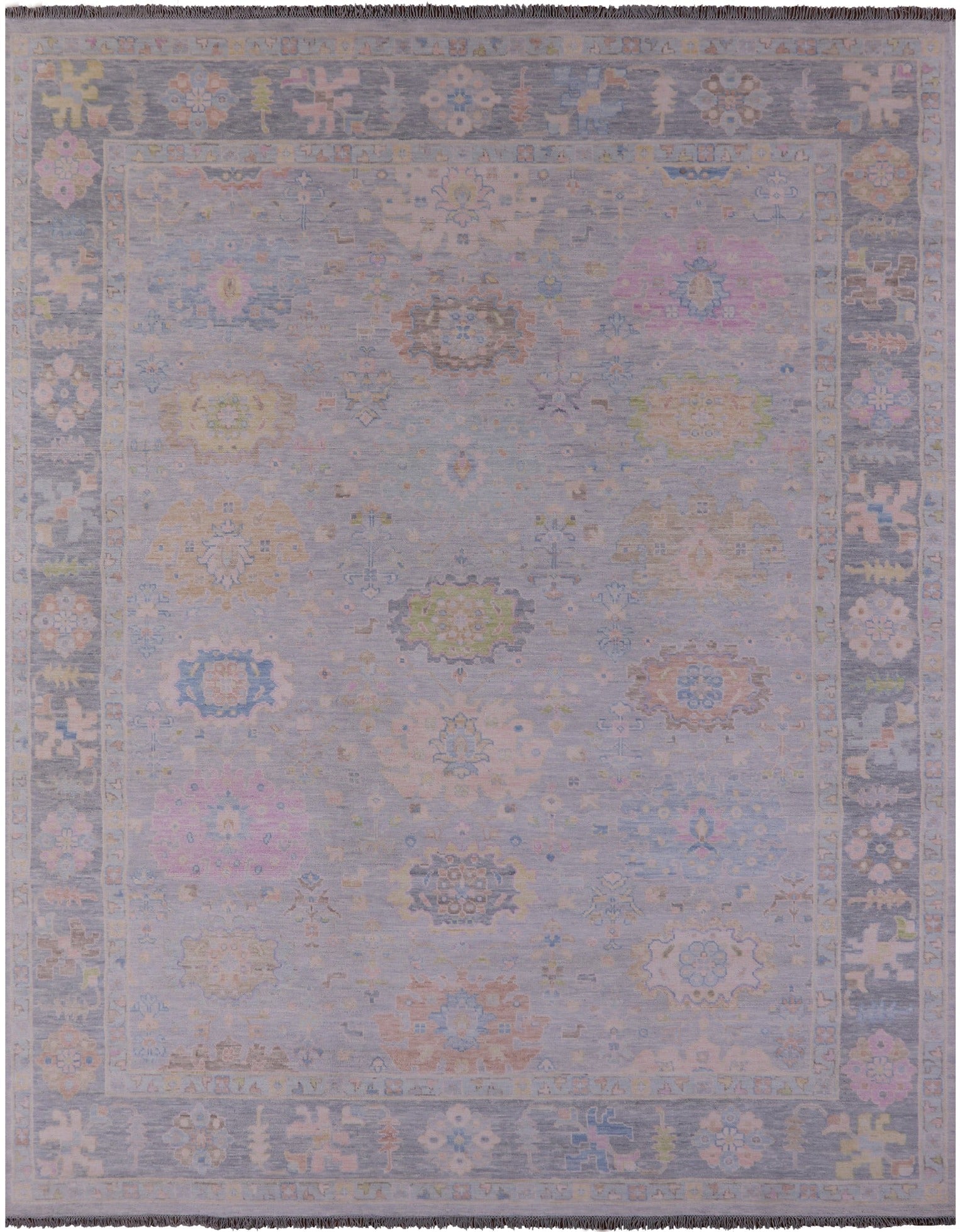 Silver Turkish Oushak Hand Knotted Wool Rug - 12' 0" X 14' 10" - Golden Nile