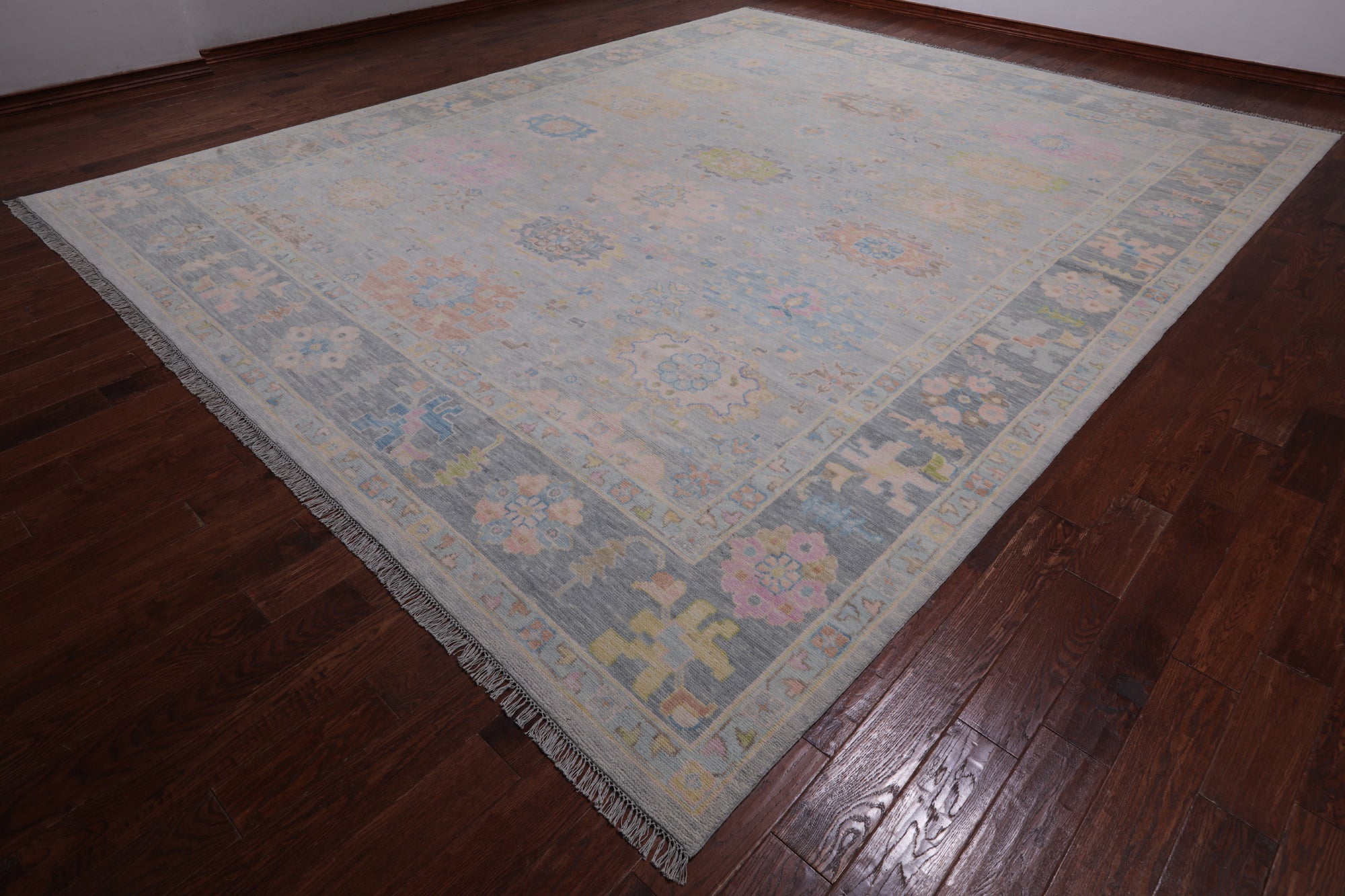 SUPER SALE Silver Turkish Oushak Hand Knotted Wool Rug - 12' 0" X 14' 10"