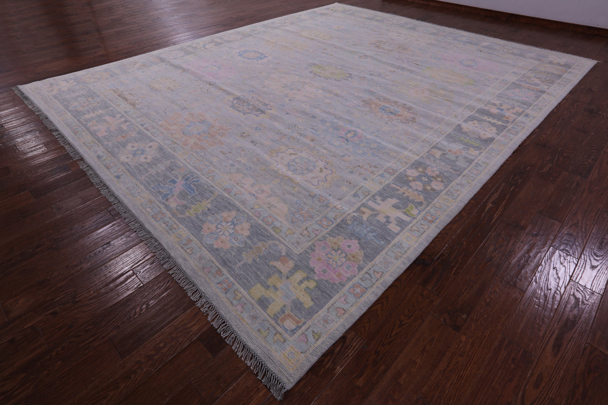 Silver Turkish Oushak Hand Knotted Wool Rug - 12' 0" X 14' 10" - Golden Nile