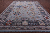 Light Blue Persian Heriz Serapi Hand Knotted Wool Rug - 12' 0" X 14' 11" - Golden Nile