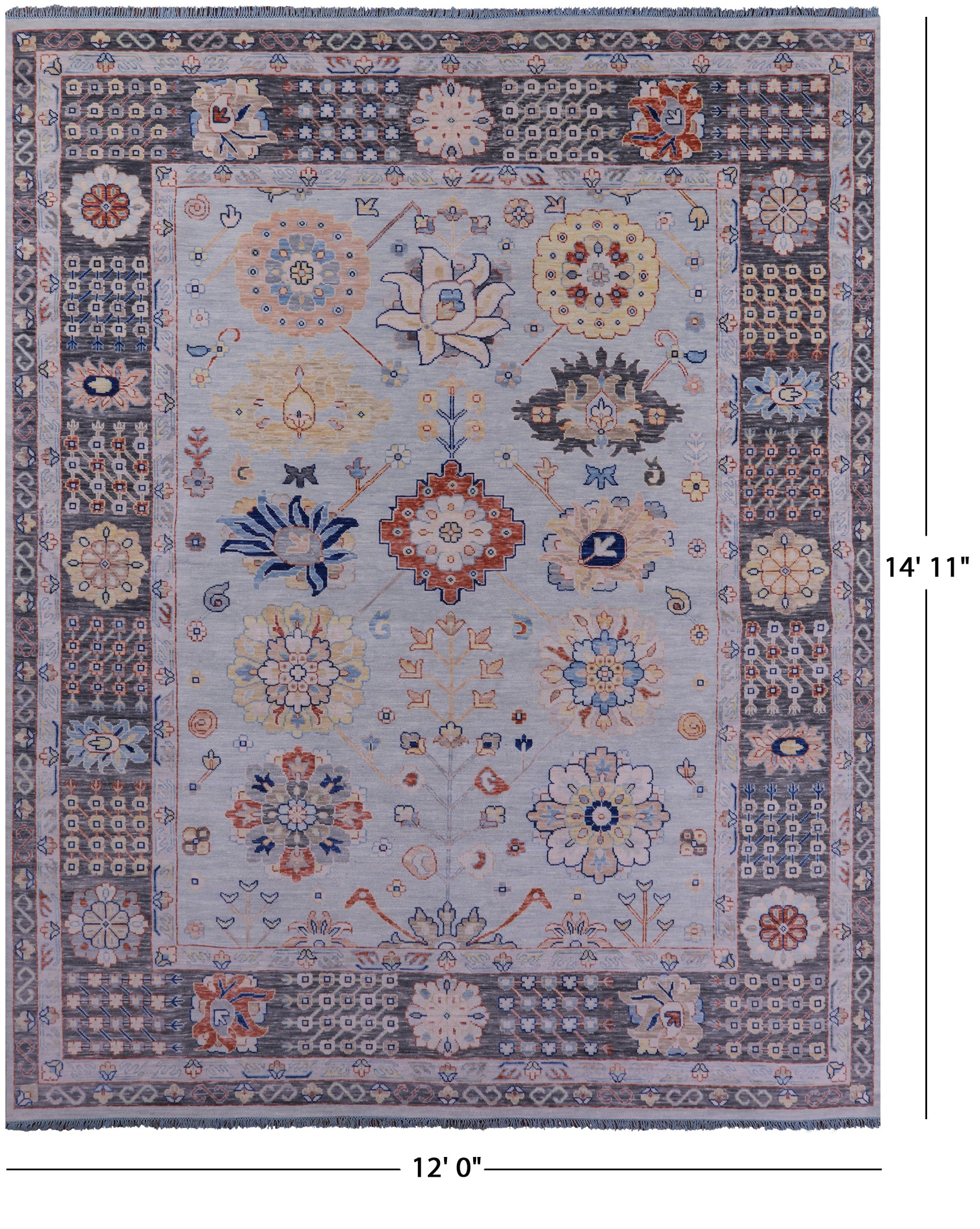 Light Blue Persian Heriz Serapi Hand Knotted Wool Rug - 12' 0" X 14' 11" - Golden Nile