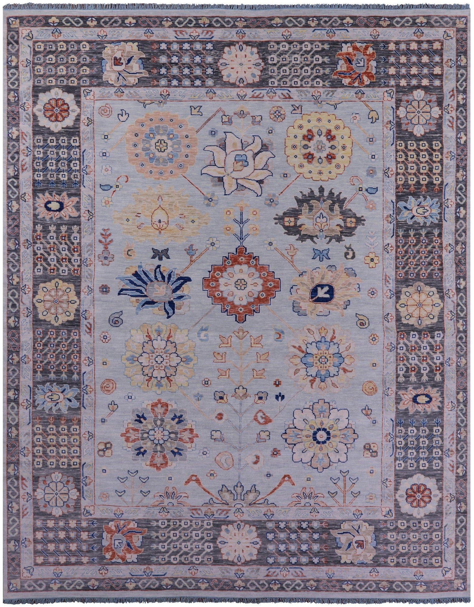 Light Blue Persian Heriz Serapi Hand Knotted Wool Rug - 12' 0" X 14' 11" - Golden Nile