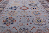 Light Blue Persian Heriz Serapi Hand Knotted Wool Rug - 12' 0" X 14' 11" - Golden Nile